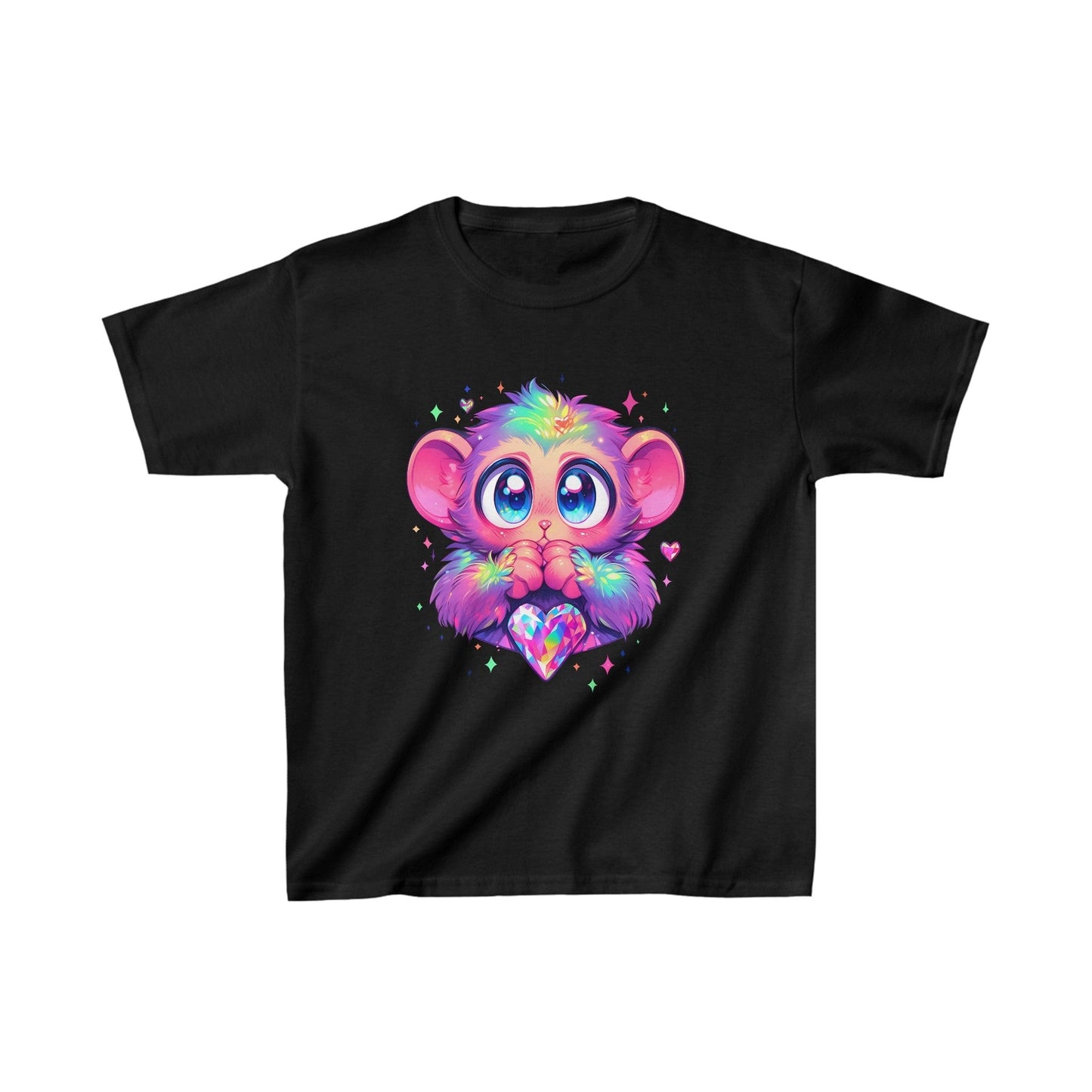 Printify Kids clothes XS / Black Kids Gemstone Heart Monkey Tshirt