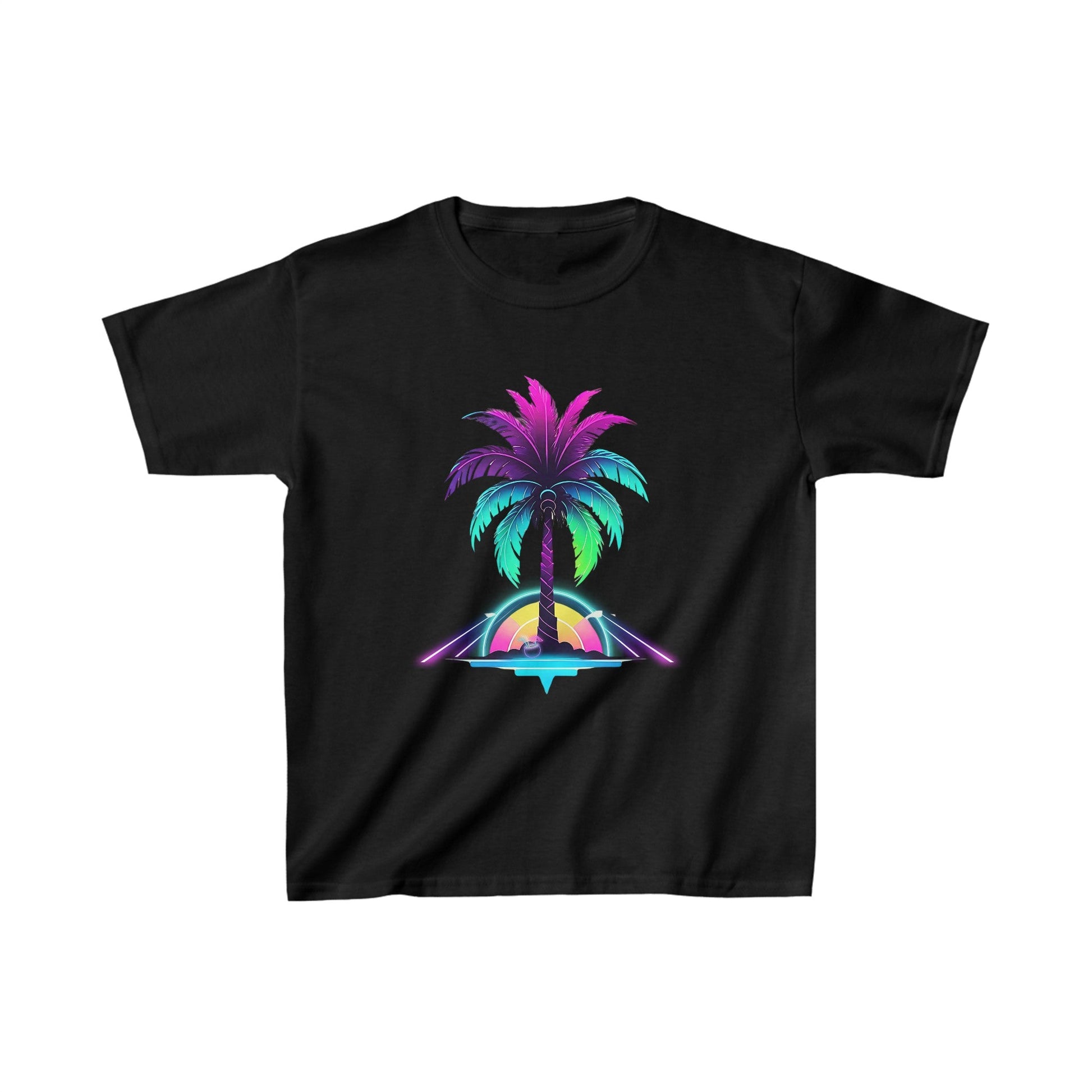 Printify Kids clothes XS / Black Kids Neon Palm Tree Cloud Tshirt