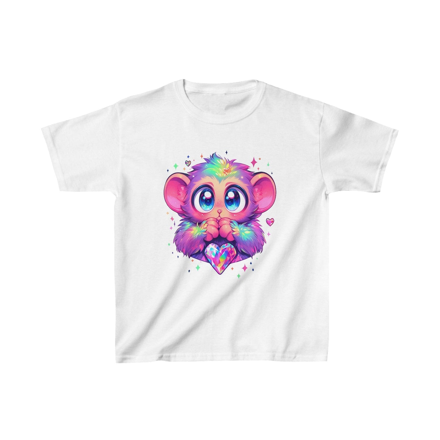 Printify Kids clothes XS / White Kids Gemstone Heart Monkey Tshirt