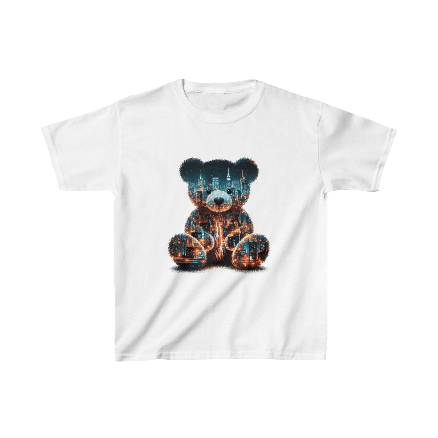 Printify Kids clothes XS / White Kids Urban Nightscape Bear Tshirt